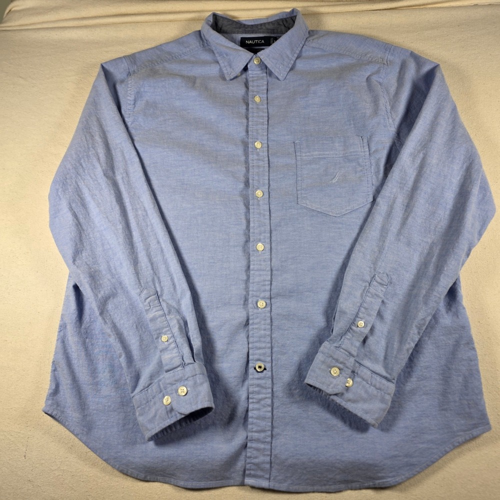 Nautica Mens XL Blue Classic Fit Stretch Long Sleeve Button Down Shirt VDR